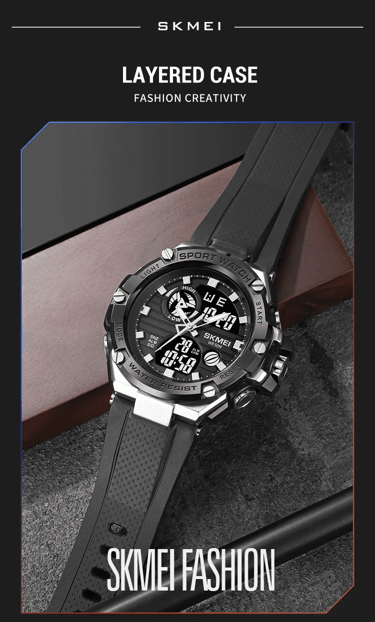 Skmei - 2119 - Sports Dual Display Electronic Watch Waterproof - Silver image 1