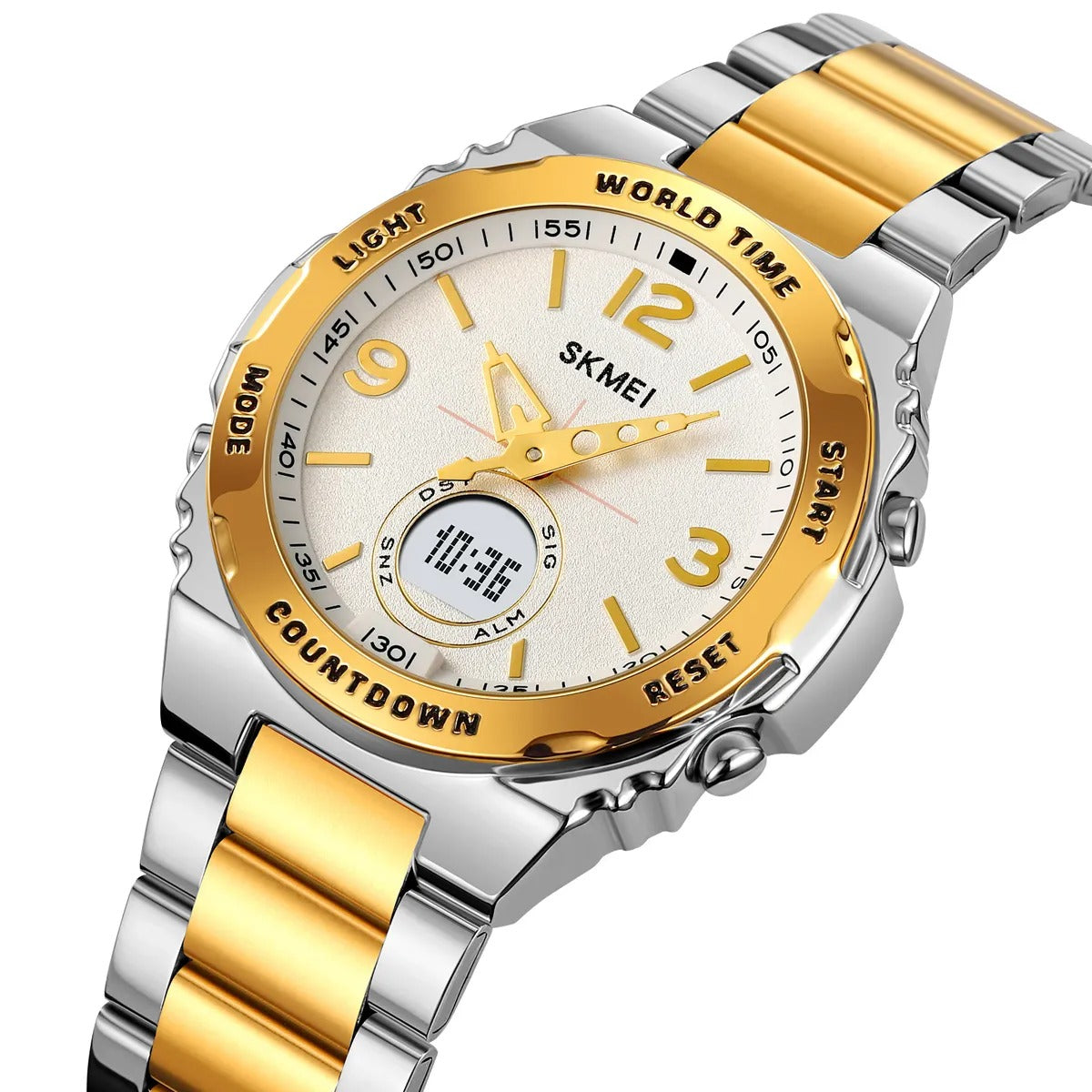 Skmei – 2310 – Digital World Time Analog Watch – Silver/Gold image 0