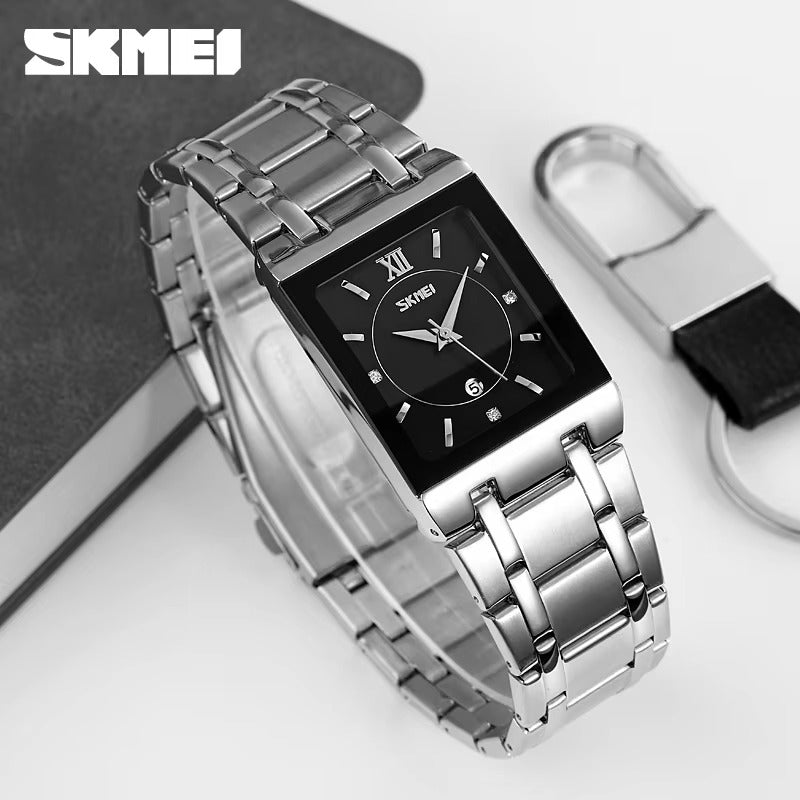 SKMEI 9263 Square Analog Quartz Watch - Silver/Black image 0