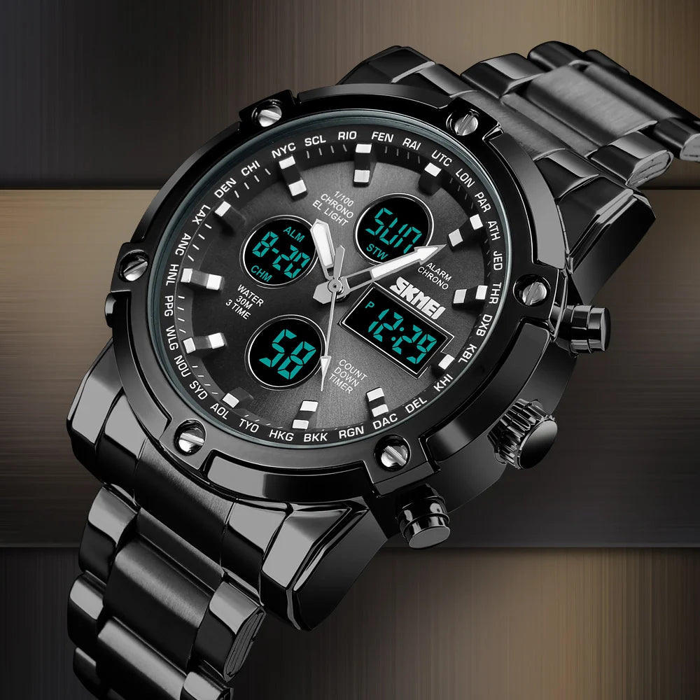Skmei – 1389 – Dual Display Waterproof Business Watch - Black/Black image 5