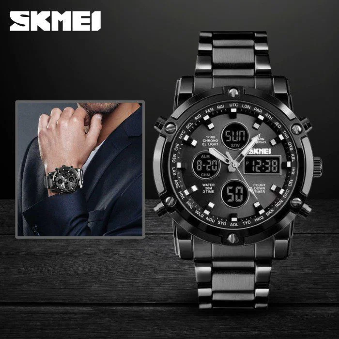 1389-1 Skmei - 1389 - Dual Display Waterproof Watch - Black/Black - Image 7