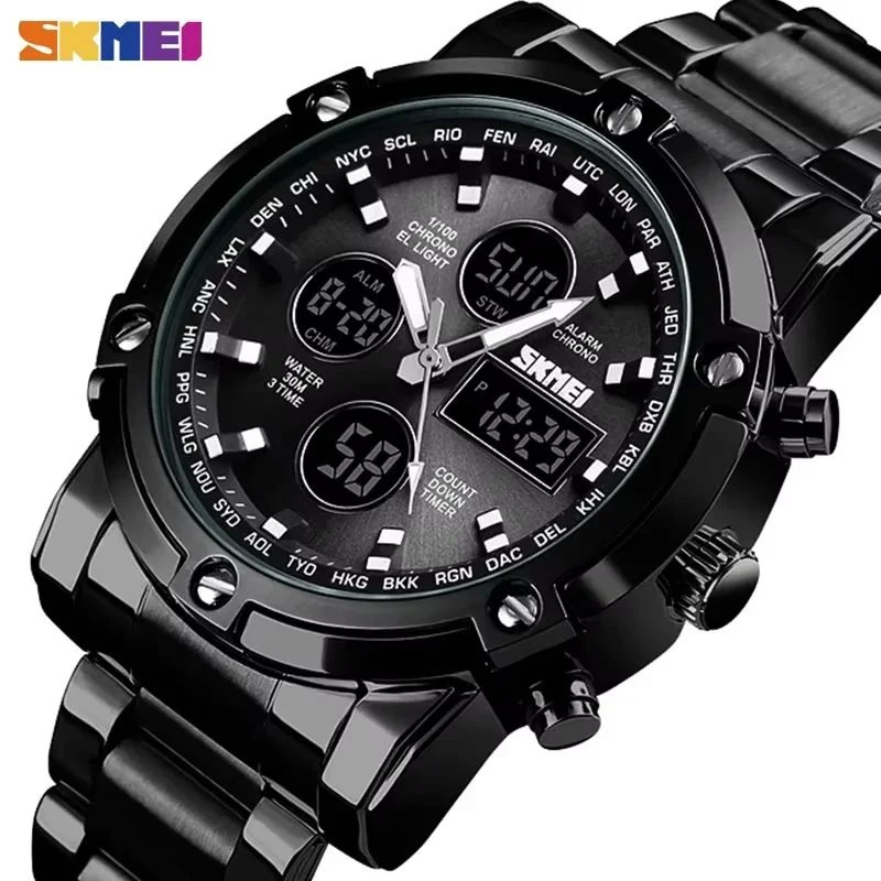 1389-2 Skmei - 1389 - Dual Display Waterproof Watch - Black/Black - Image 5