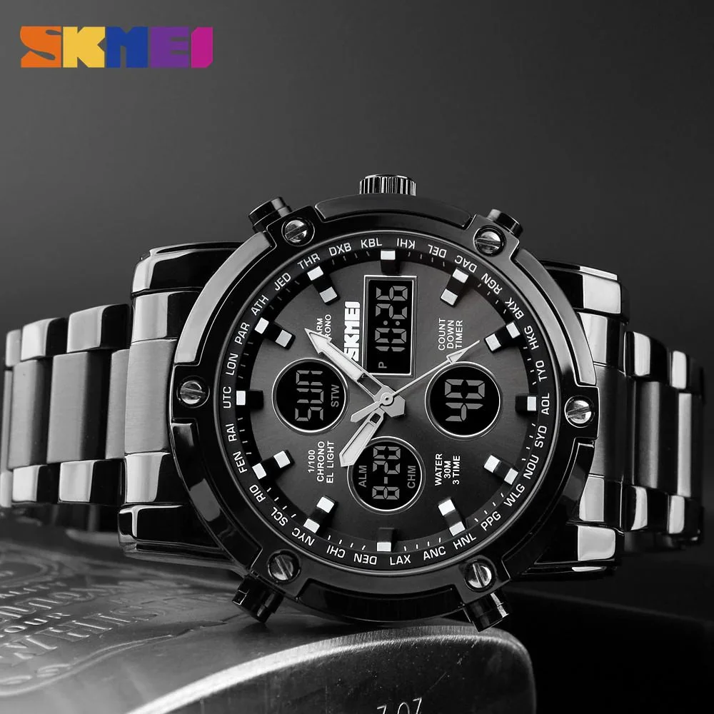 1389-3 Skmei - 1389 - Dual Display Waterproof Watch - Black/Black - Image 3