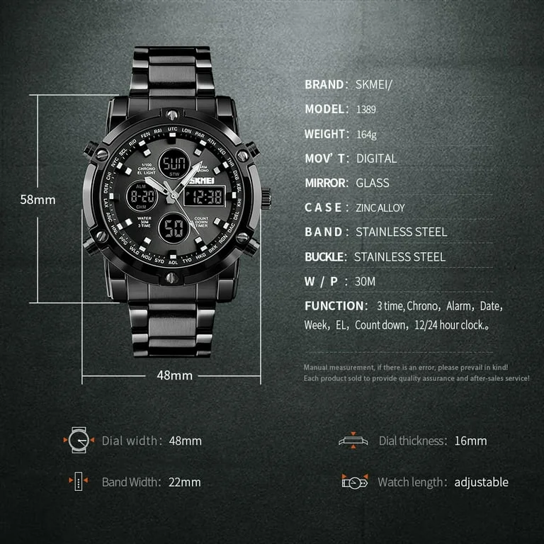 1389-4 (1) Skmei - 1389 - Dual Display Waterproof Watch - Black/Black - Image 8