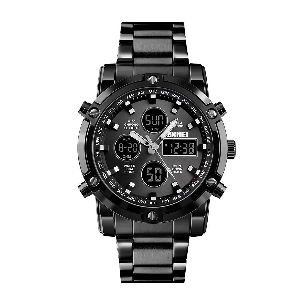 1389-4 Skmei - 1389 - Dual Display Waterproof Watch - Black/Black - Image 4