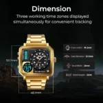SKMEI - 2025 - LED Backlight Large Screen Multi-Time Zone Waterproof Watch - Golden - Image 5