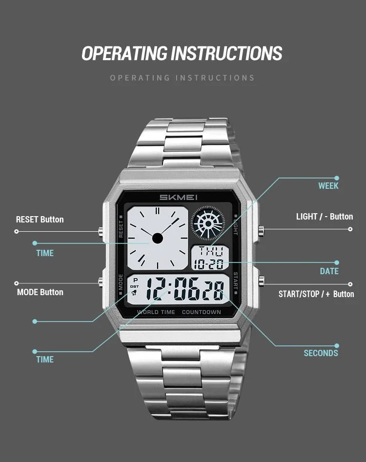 2353-11 Skmei - 2353 - Digital World Electronic Watch - Silver - Image 3