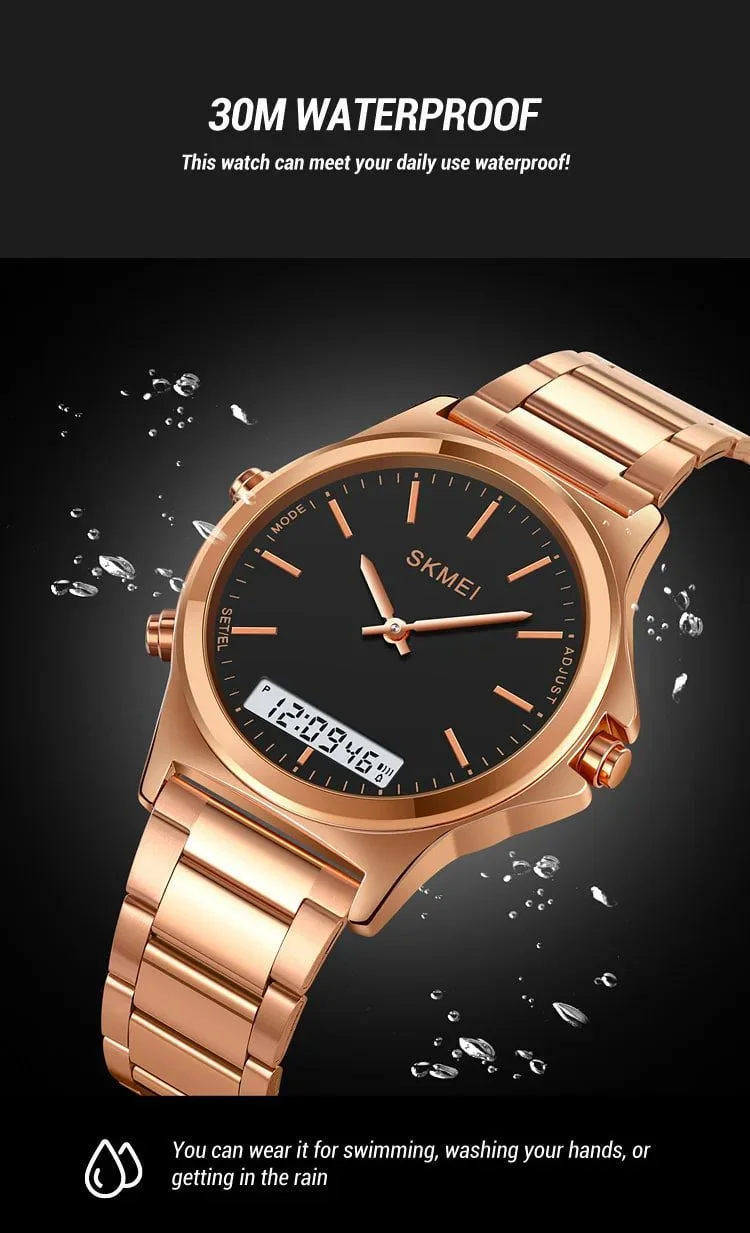 sk-104-7-1 Skmei - 2120 - Electronic Luminous 30m Waterproof - RoseGold/Black - Image 2