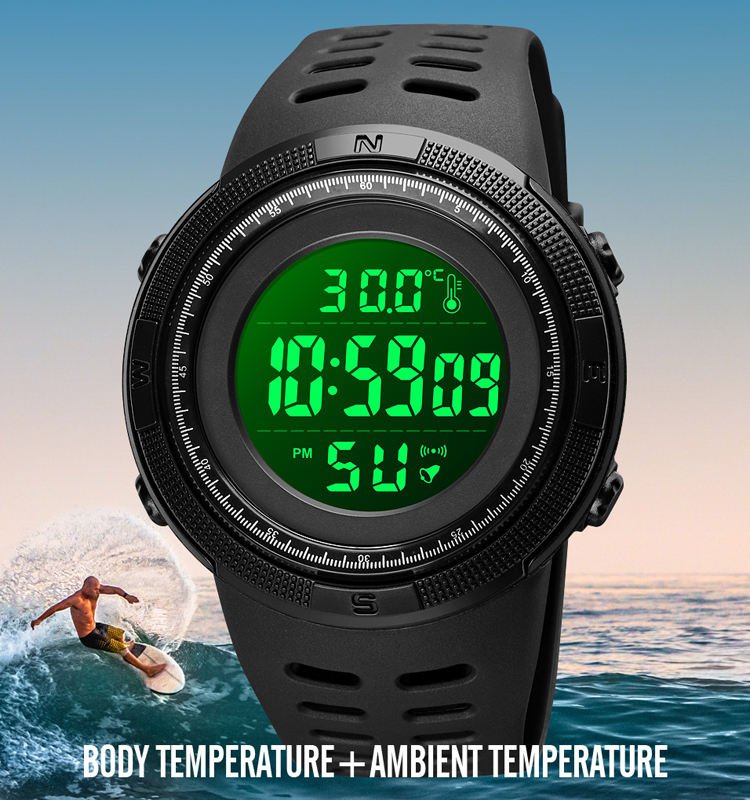 1681 (3) SKMEI - 1681 - Digital Temperature Watch - Black/Black - Image 3