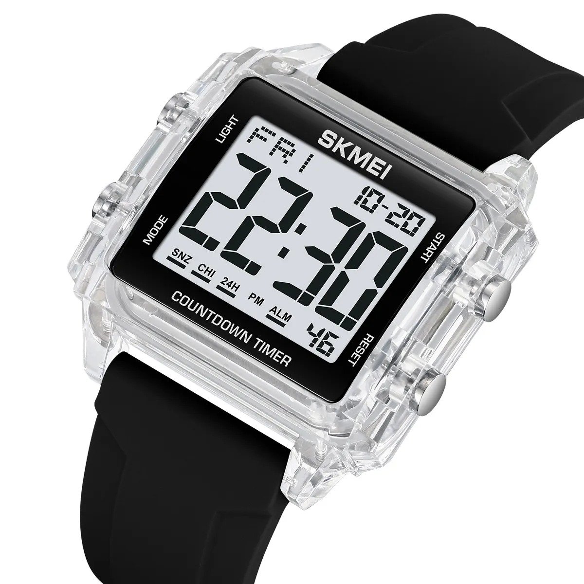 2320 (6) Skmei - 2320 - Digital Countdown Sports Watch - White/Transparent-Black - Image 2