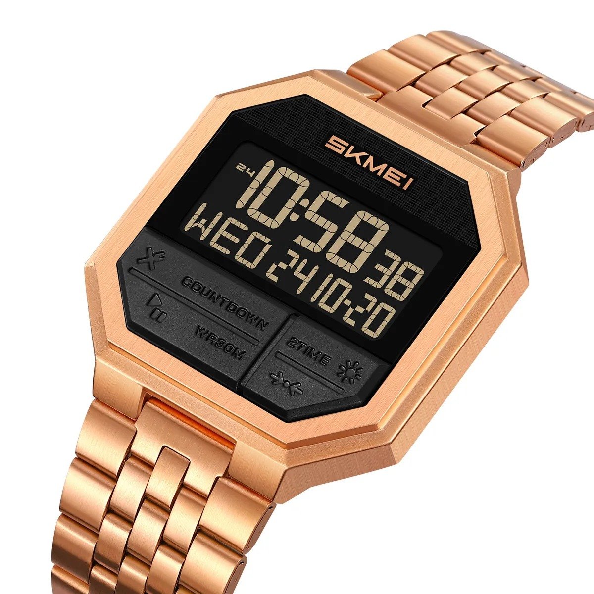2350 (4) Skmei - 2350 - Digital MultifunctionalSports Watch with Dual Time - Rosegold - Image 3