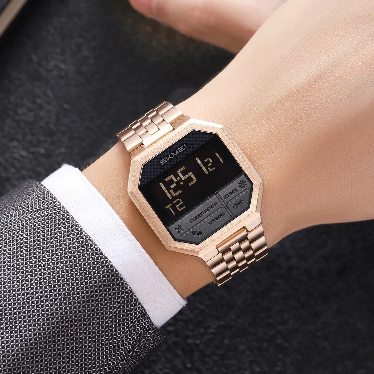 2350 (5) Skmei - 2350 - Digital MultifunctionalSports Watch with Dual Time - Rosegold - Image 5