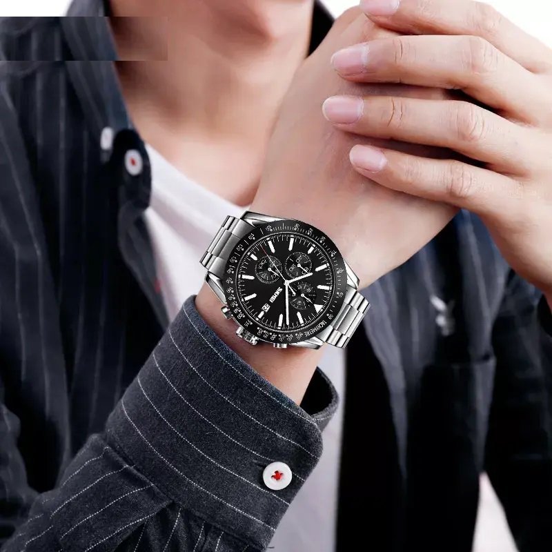 9253 (2) SKMEI - 9253 - High Quality Luxury Watch - Silver/Black-Steel - Image 2