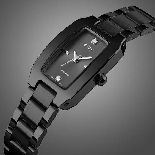 1400 (11) SKMEI - 1400 - Women Stainless Steel Rectangle Dial Elegant Watch - black - Image 2