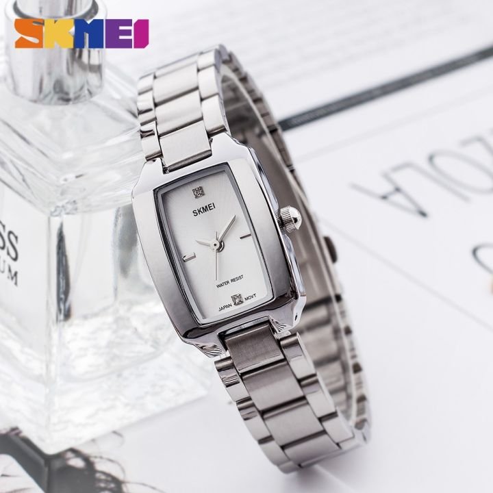 1400 (16) SKMEI - 1400 - Women Stainless Steel Rectangle Dial Elegant Watch - silver - Image 2