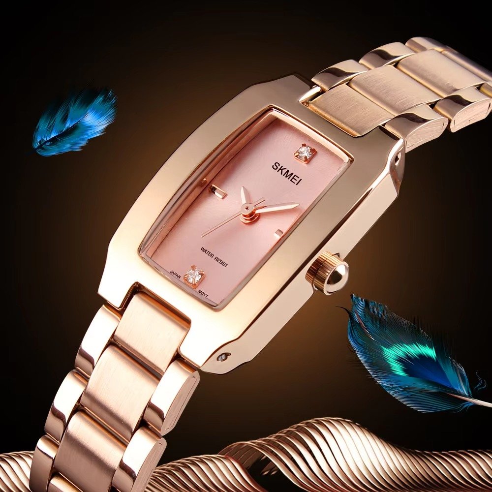 1400 (17) SKMEI - 1400 - Women Stainless Steel Rectangle Dial Elegant Watch - rose gold - Image 5