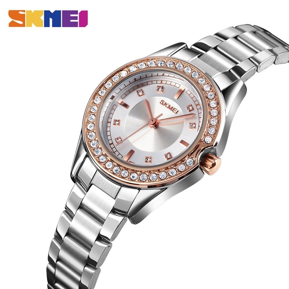 1534 (2) SKMEI - 1534 - Women Water Resistant Diamond Quartz Watch - rose gold/silver - Image 1