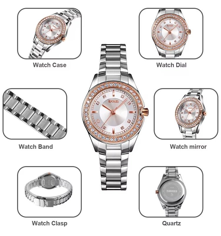 1534 (3) SKMEI - 1534 - Women Water Resistant Diamond Quartz Watch - rose gold/silver - Image 3