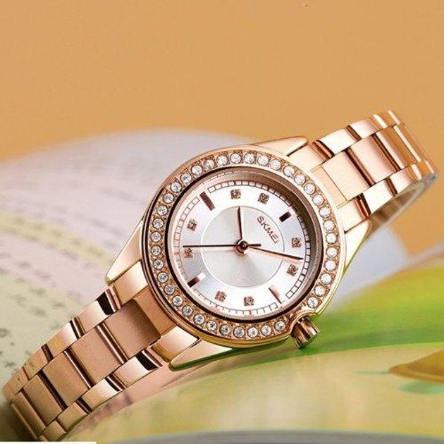 1534 (4) SKMEI - 1534 - Women Water Resistant Diamond Quartz Watch - rose gold - Image 2