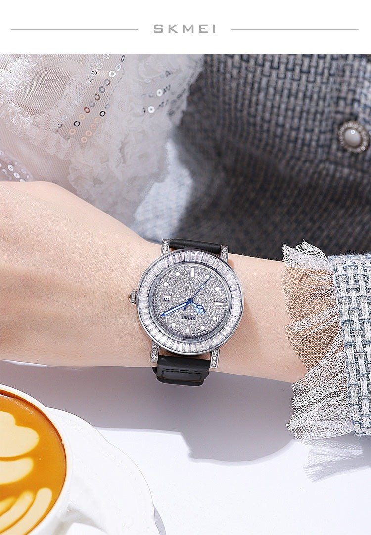 1953 (5) SKMEI - 1953 - Women Luxury Embossed Stone Diamond Quartz - Black - Image 4