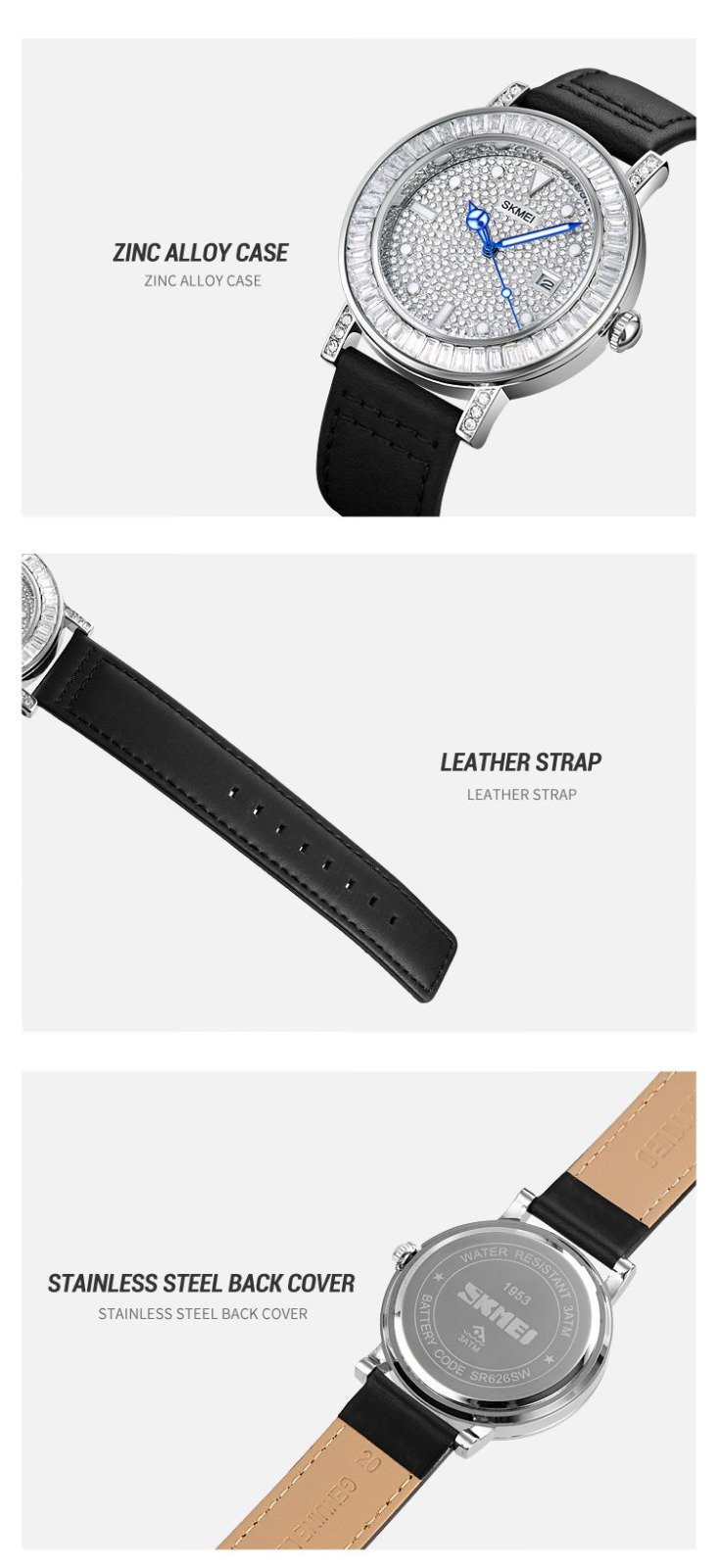 1953 (7) SKMEI - 1953 - Women Luxury Embossed Stone Diamond Quartz - Black - Image 7