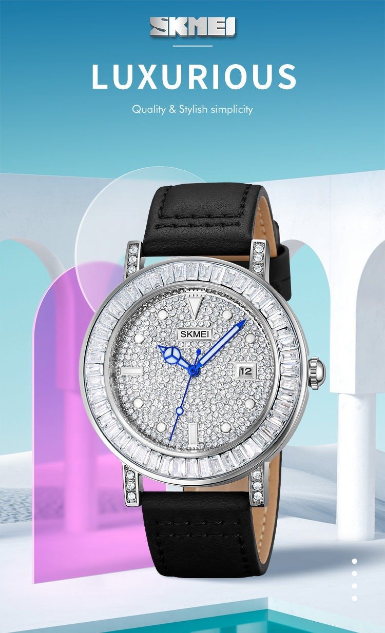 1953 (8) SKMEI - 1953 - Women Luxury Embossed Stone Diamond Quartz - Black - Image 6