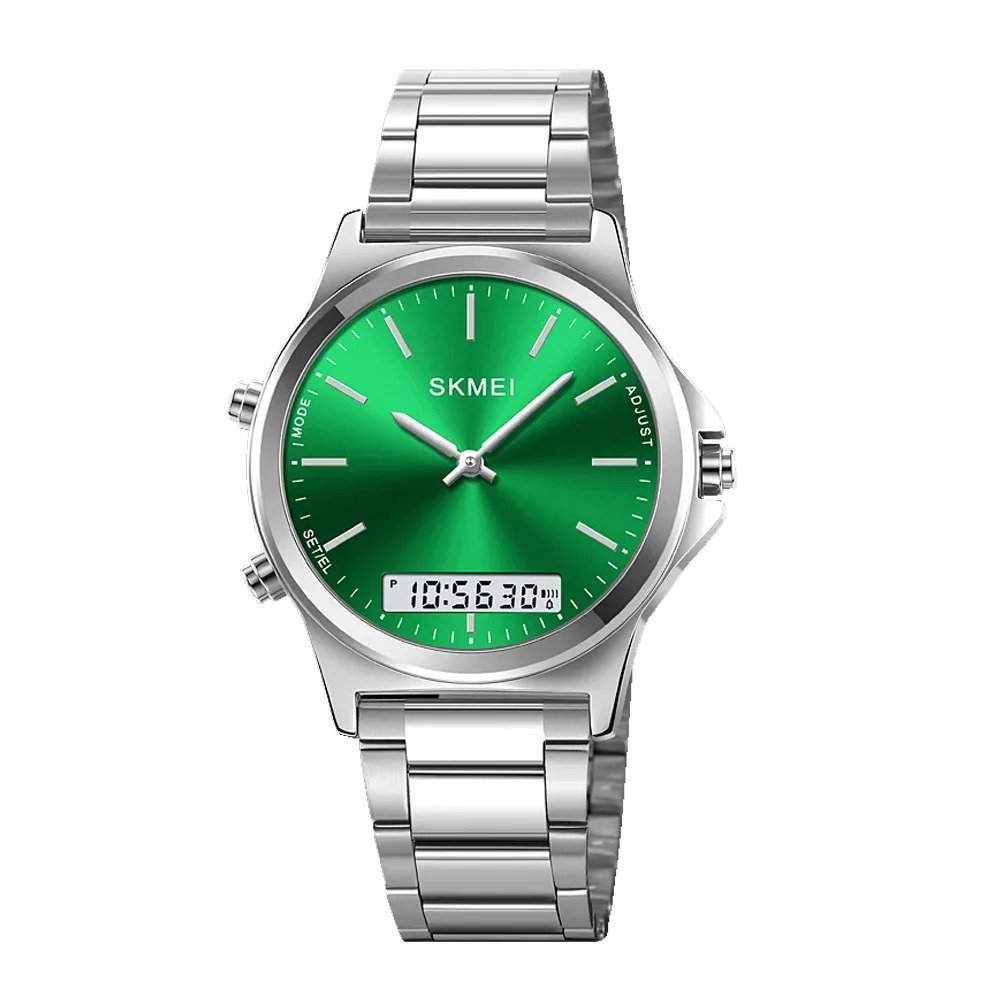 2120 (7) Skmei - 2120 - Electronic Luminous 30m Waterproof - Silver/Green - Image 3