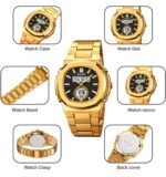 Skmei - 2279 - Dual Time Stainless Steel Watch - gold/black - Image 3