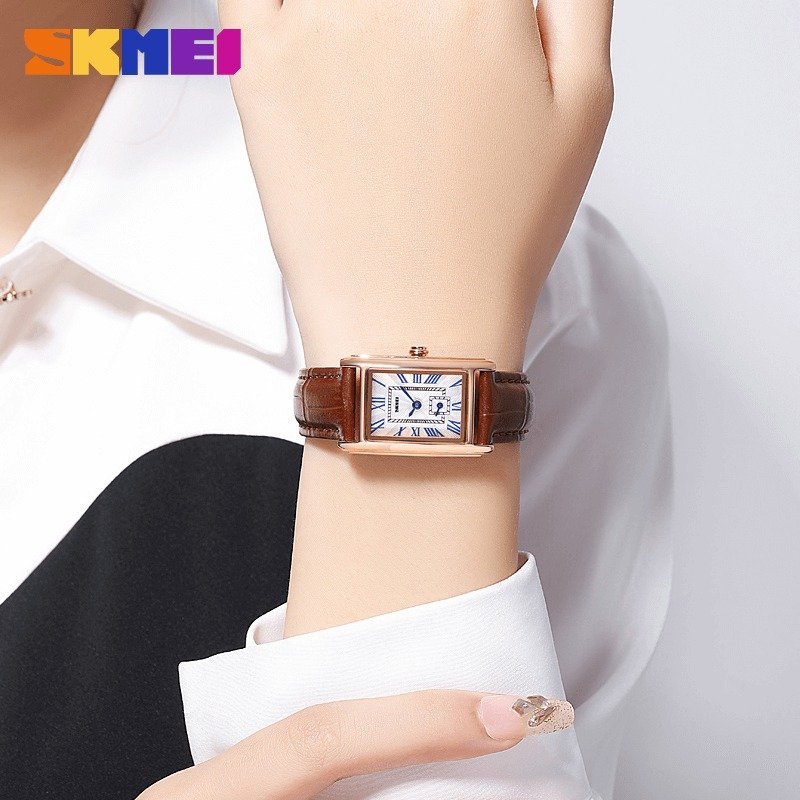 2297 (2) SKMEI - 2297 - Women Down Second Leather Strap Quartz Watch - rose gold/brown - Image 2