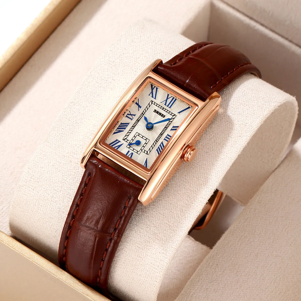 2297-6 SKMEI - 2297 - Women Down Second Leather Strap Quartz Watch - rose gold/brown - Image 1