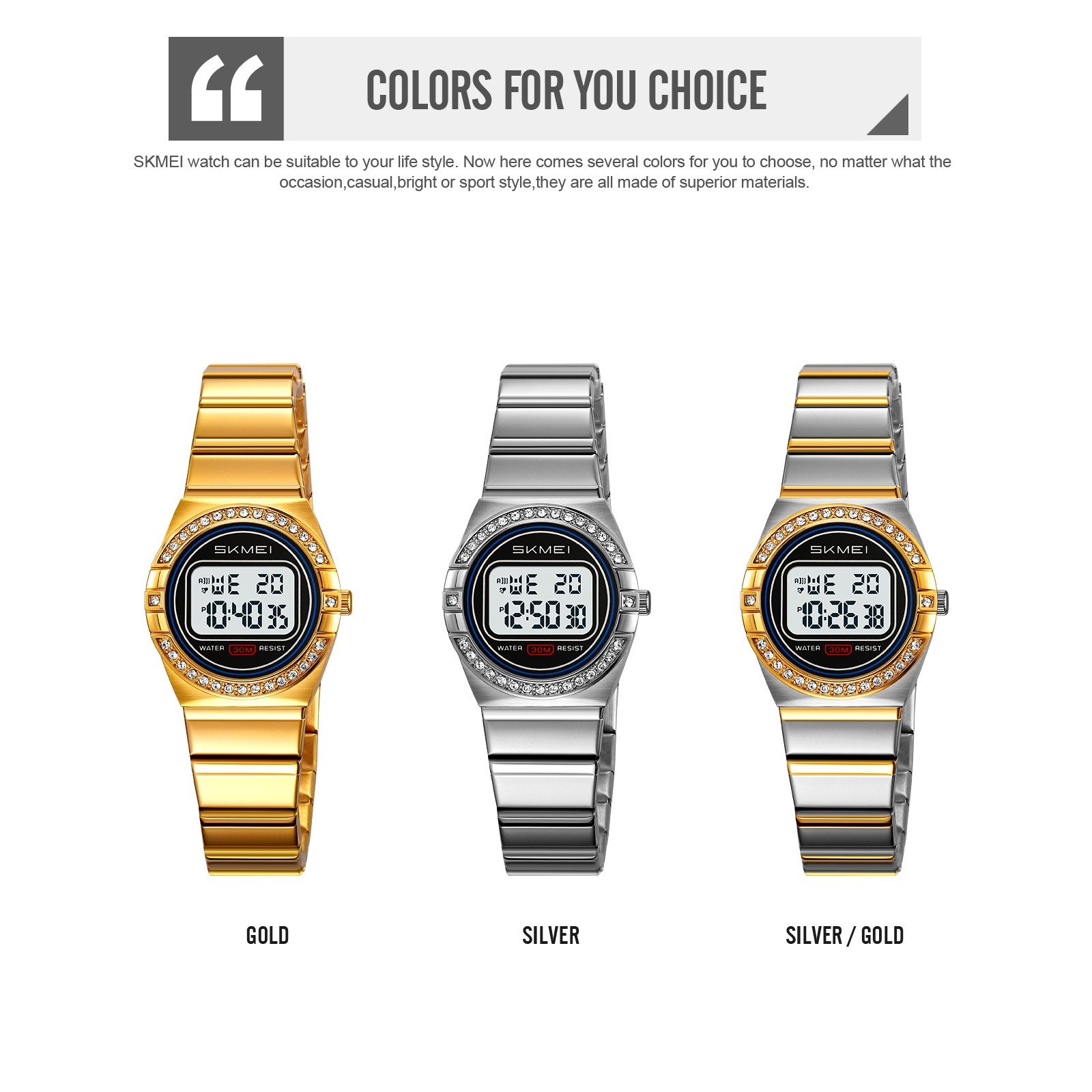 2446 (10) SKMEI - 2446 - Women Digital Stainless Steel Watch - gold/silver - Image 5