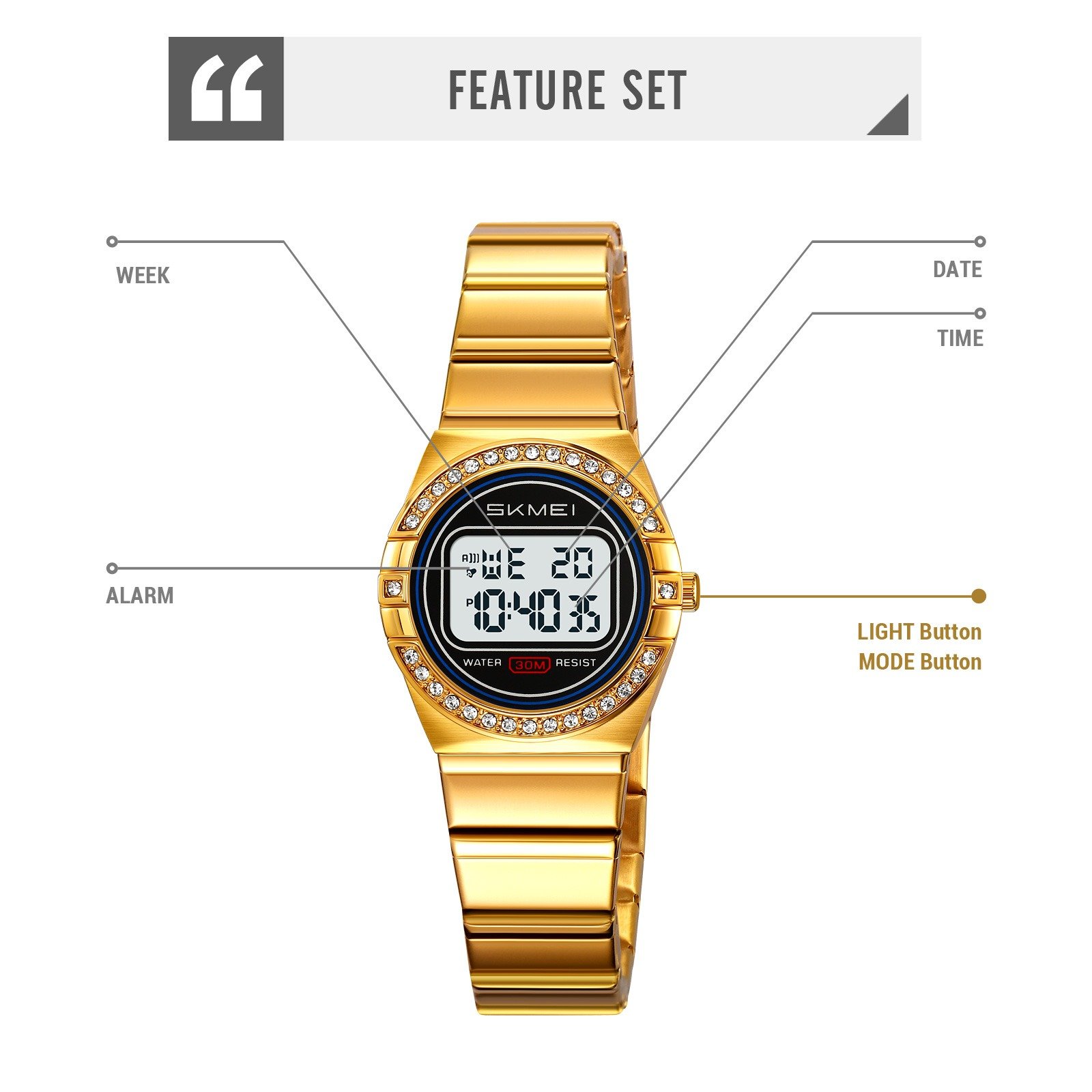 2446 (7) SKMEI - 2446 - Women Digital Stainless Steel Watch - gold - Image 3