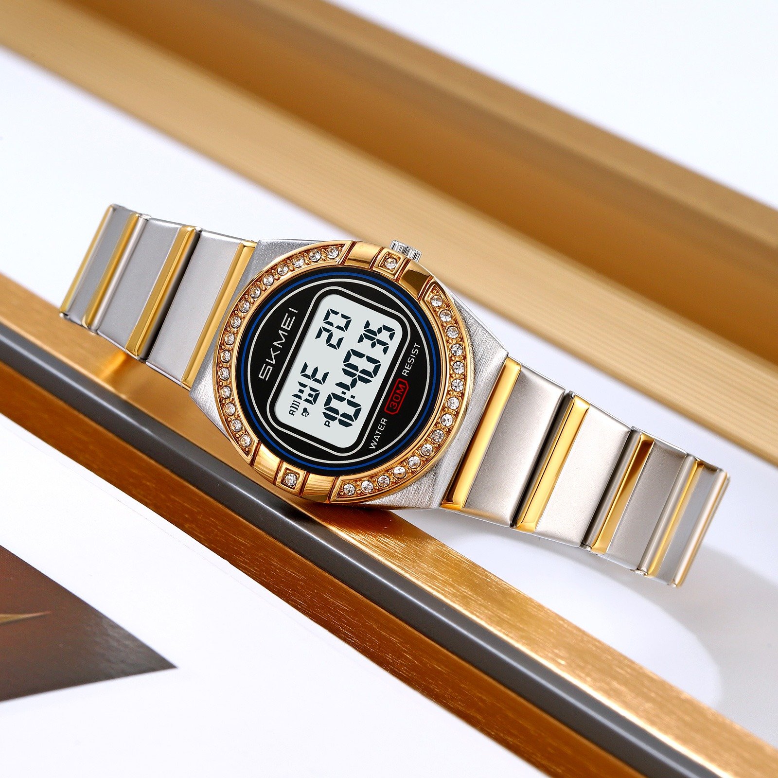 2446 (8) SKMEI - 2446 - Women Digital Stainless Steel Watch - gold/silver - Image 1