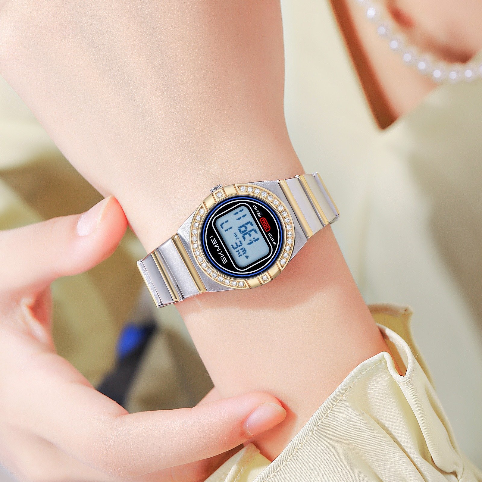 2446 (9) SKMEI - 2446 - Women Digital Stainless Steel Watch - gold/silver - Image 3