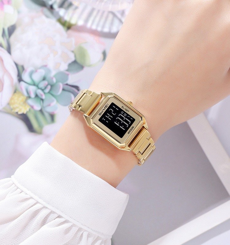 2493 (1) SKMEI - 2493 - Women Digital Stainless Steel Watch - gold/black - Image 5