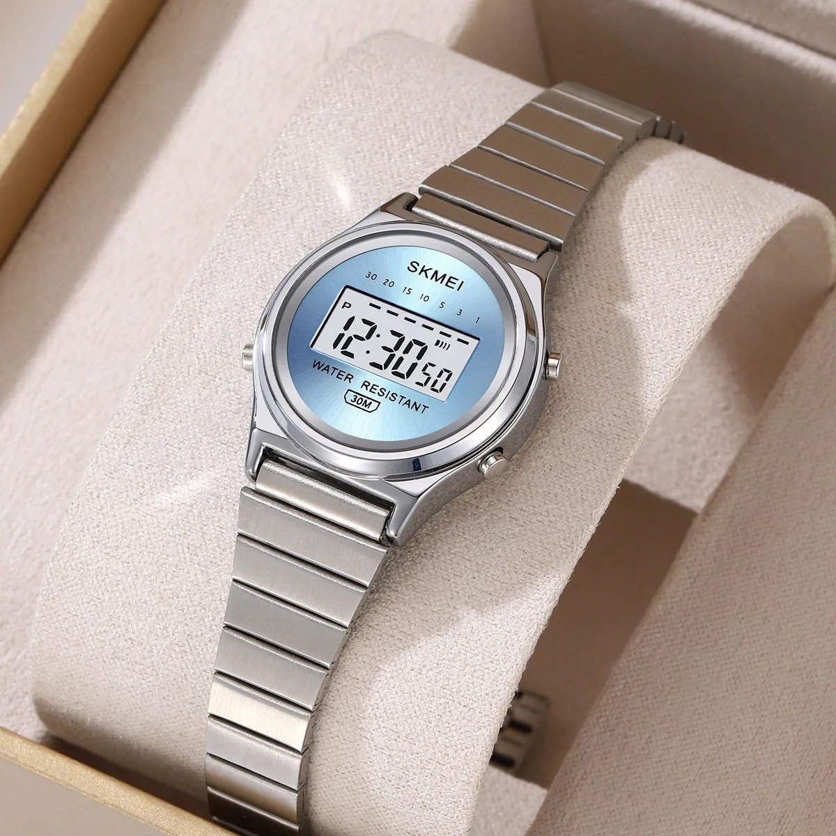 2521 (3) SKMEI - 2521 - Women Digital Stainless Steel Watch - silver/blue - Image 3