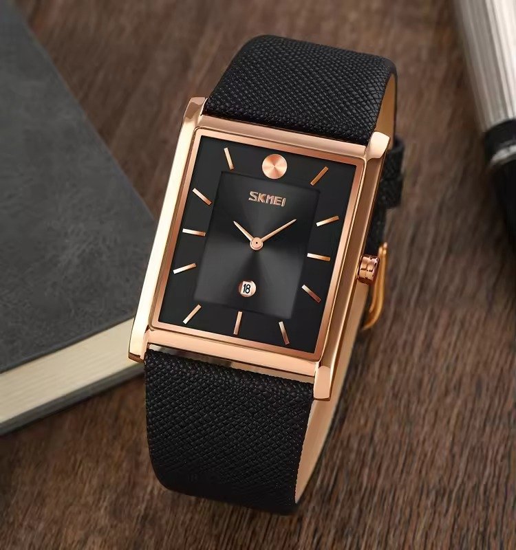 9256 (1) Skmei - 9256 - Genuine Leather Strap Japan Quartz - rose gold/black - Image 1