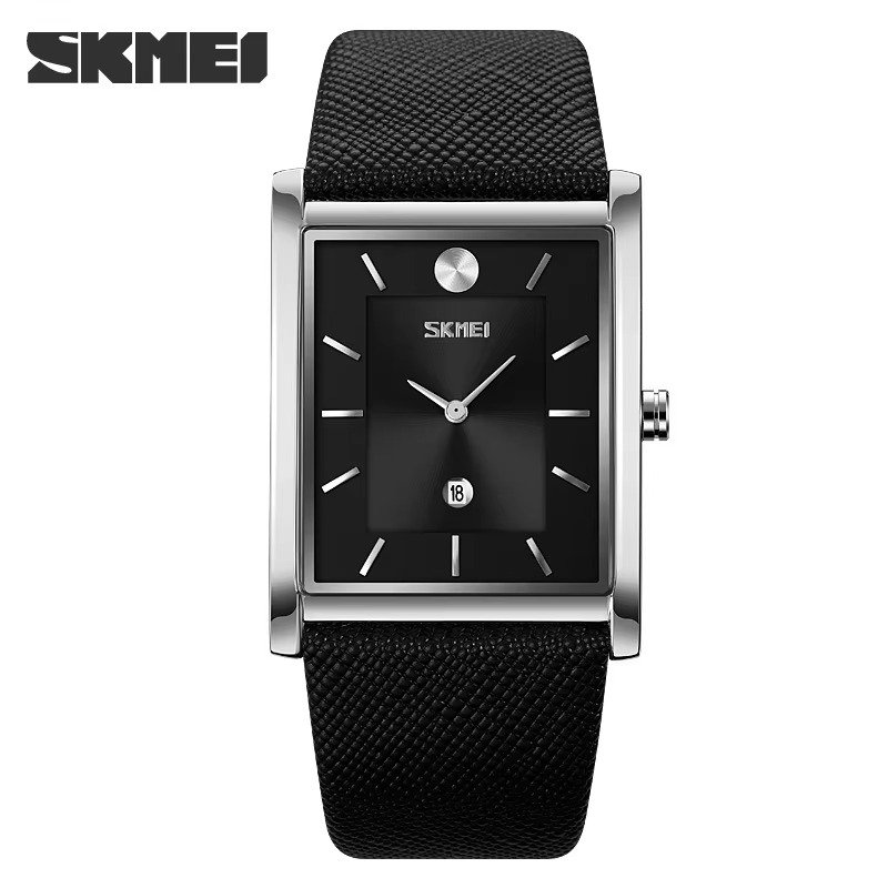 9256 (10) Skmei - 9256 - Genuine Leather Strap Japan Quartz - silver black - Image 4