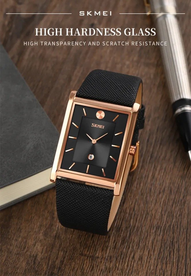 9256 (14) Skmei - 9256 - Genuine Leather Strap Japan Quartz - rose gold/black - Image 4