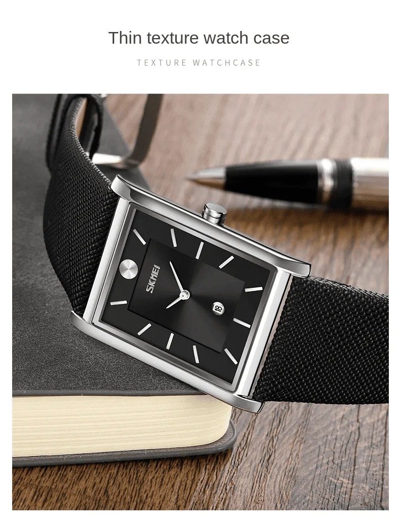9256 (9) Skmei - 9256 - Genuine Leather Strap Japan Quartz - silver black - Image 2