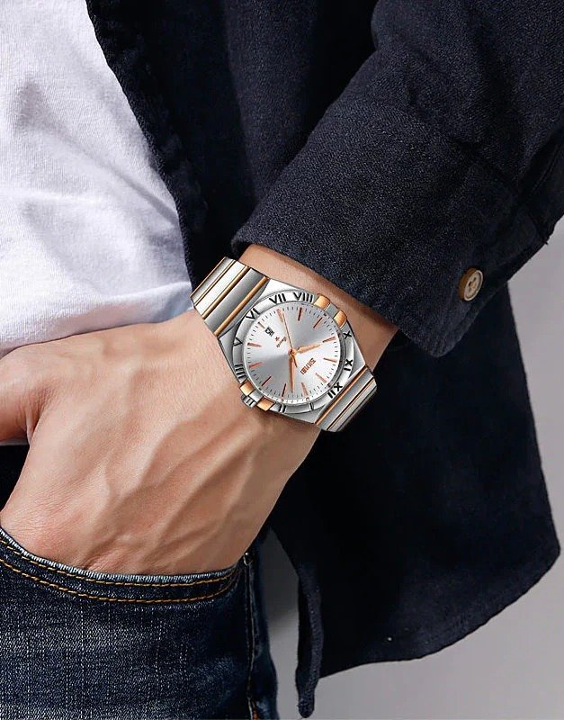 9257 (10) SKMEI - 9257 - Business Stainless Steel Band Men's Watch - rose gold/silver-silver (man) - Image 3