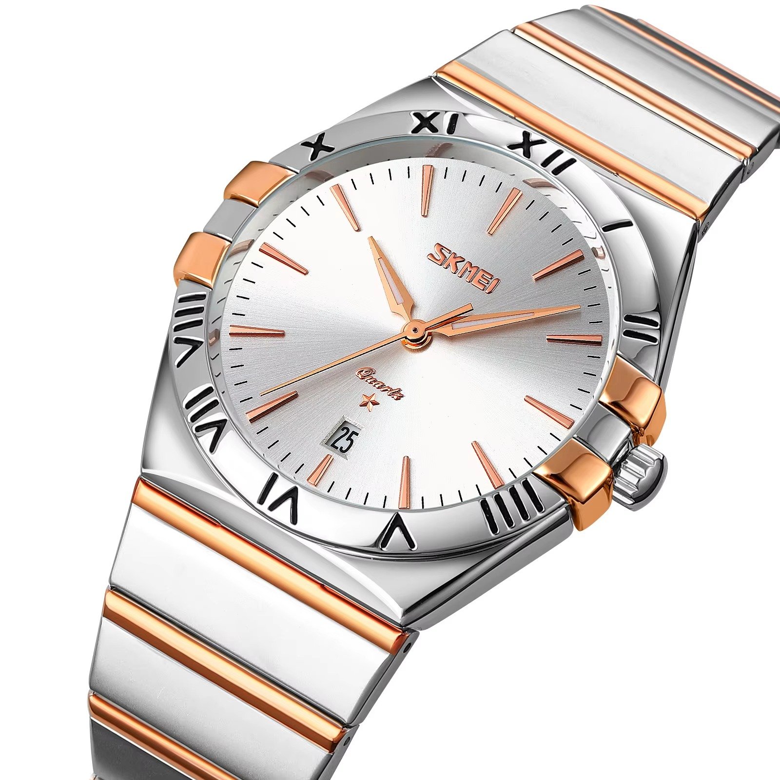9257 (5) SKMEI - 9257 - Business Stainless Steel Band Men's Watch - rose gold/silver-silver (man) - Image 1