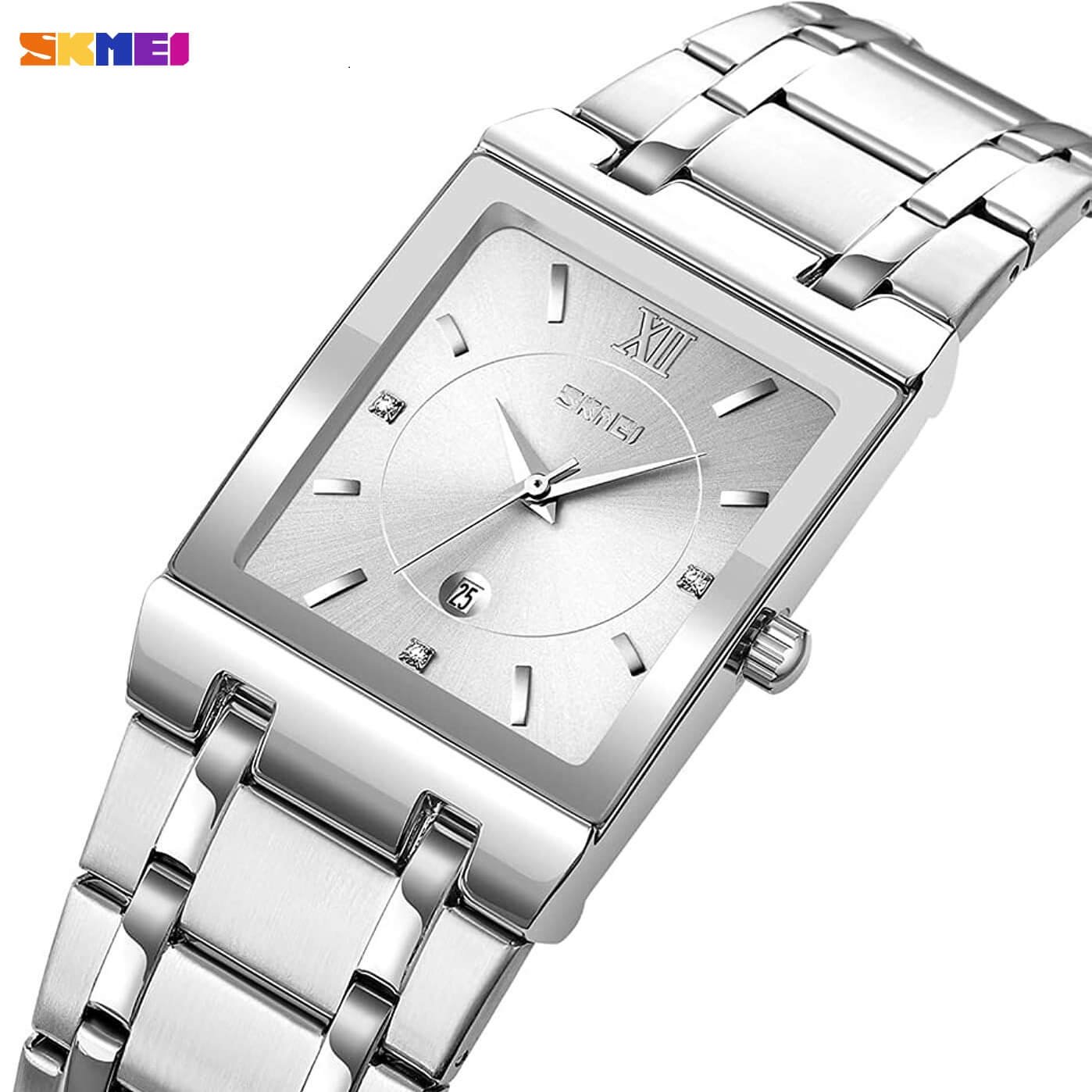 9263 (13) SKMEI - 9263  - Luxury Square Dial Stainless Steel Watch - silver/silver - Image 2