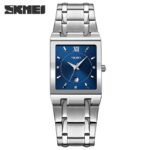 SKMEI - 9263  - Luxury Square Dial Stainless Steel Watch - silver/blue