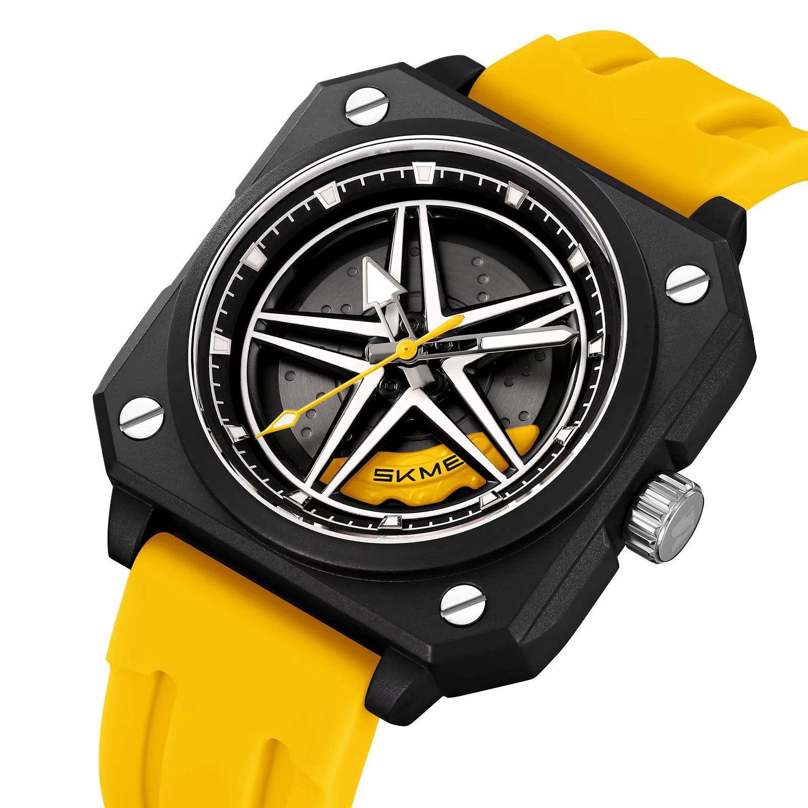 WhatsApp Image 2025-10-16 at 11.36.41 PM (2) SKMEI - 2362 - Trendy Wheel Spinner Quartz Silicon Strap - Yellow - Image 1