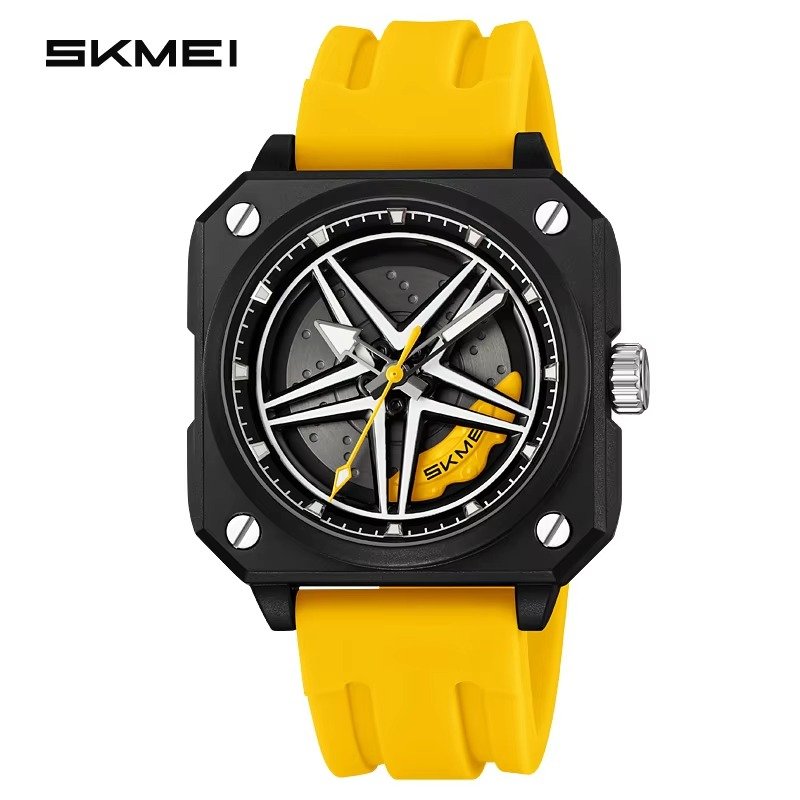 WhatsApp Image 2025-10-16 at 11.36.41 PM SKMEI - 2362 - Trendy Wheel Spinner Quartz Silicon Strap - Yellow - Image 2