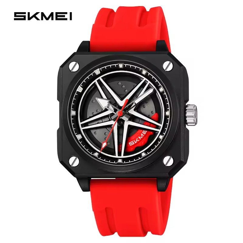 WhatsApp Image 2025-10-16 at 11.40.39 PM (3) SKMEI - 2362 - Trendy Wheel Spinner Quartz Silicon Strap  - Red - Image 2